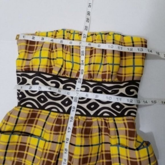 Plenty by Tracy Reese strapless plaid mini dress tartan size 0 XS yellow - Picture 6 of 6